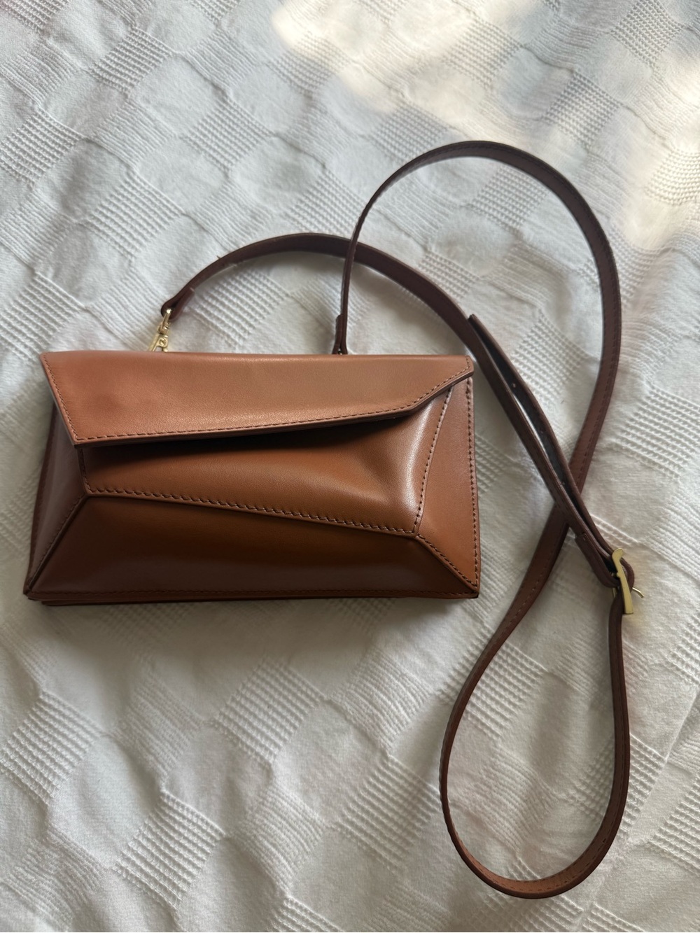 Stella Bianca Genuine Leather Geometric Envelope Crossbody Bag in Brown